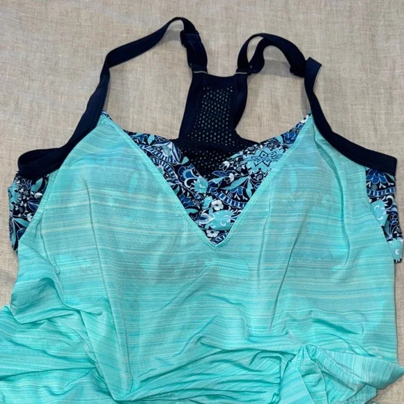 Teal and Black Strappy Swim Tank Top -L - Picture 4 of 4